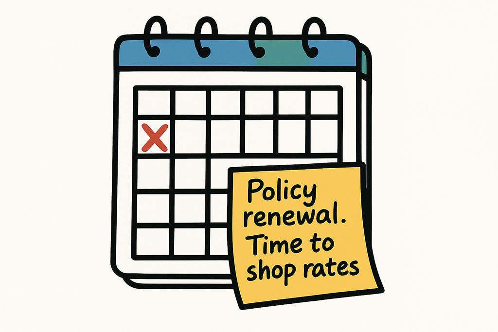 Calendar showing a reminder that it's time to renew an insurance policy and shop for better rates