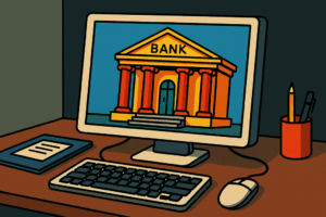 Bank building on a computer screen