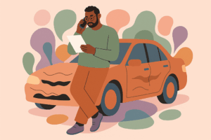 Man reviewing his car insurance coverage after an accident.